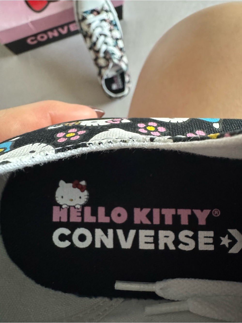 Converse Black Hello Kitty Floral Low-Top Sneakers with Pink & Blue Accents - Picture 10 of 11